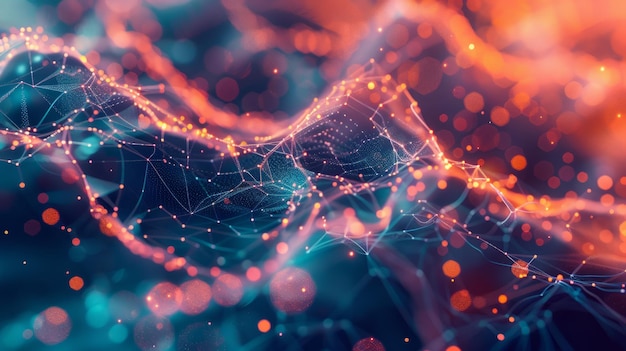 a colorful abstract image of a wave with a lot of dots and lines the image has a dreamy ethereal qua