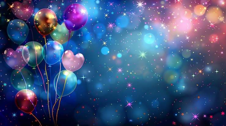 Bild a colorful background with balloons and the words happy birthday
