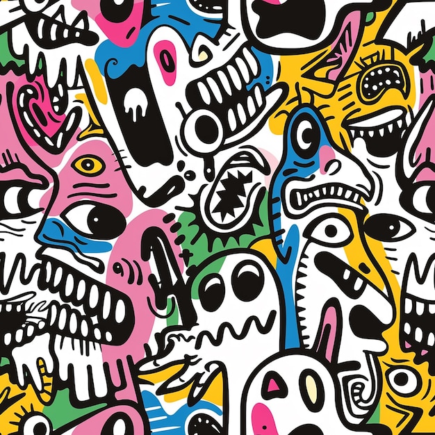 a colorful background with different colored faces and faces and faces