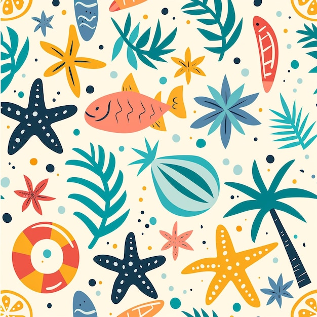 a colorful background with tropical fish and a lifesaver