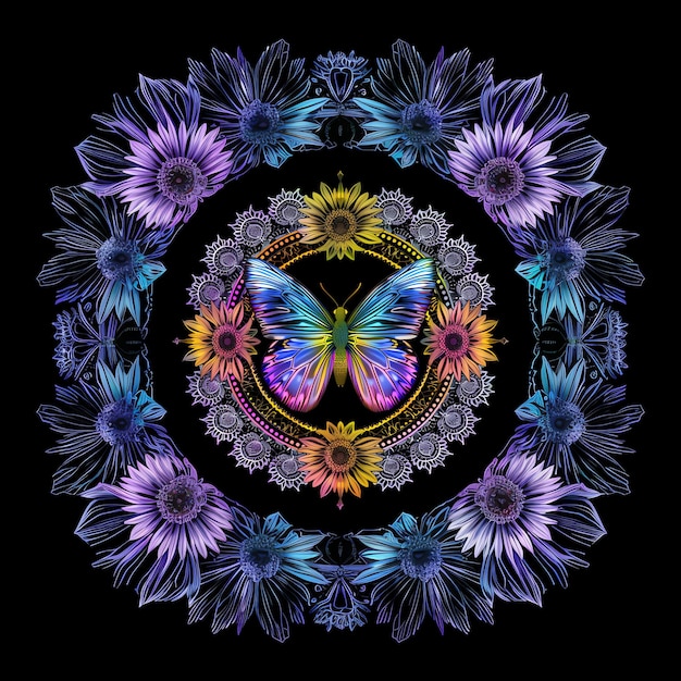 a colorful butterfly is shown in a circle with a butterfly on it