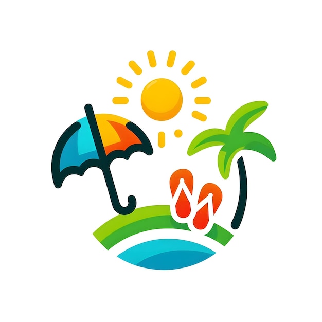 a colorful picture of a sun and palm trees