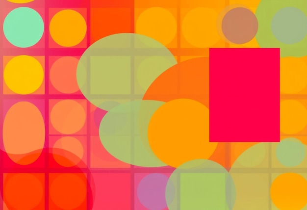 a colorful square with circles and a red square with a red square in the middle