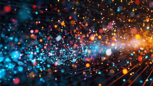 A colorful starry sky with a blue and orange hue The sky is filled with many small bright dots that