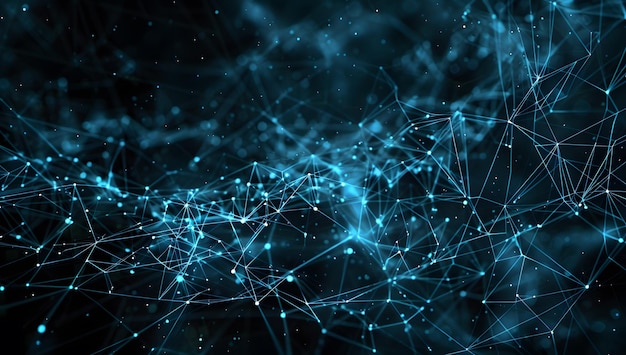 a computer generated image of a complex network of connected lines and dots