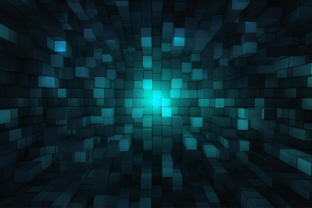 a computer generated image with a blue and green background with a pattern of squares and the words