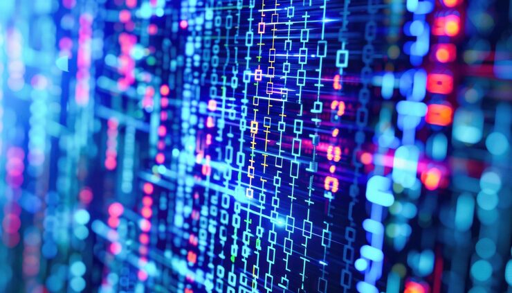 Bild a computer monitor displays an array of binary code creating a visually captivating scene