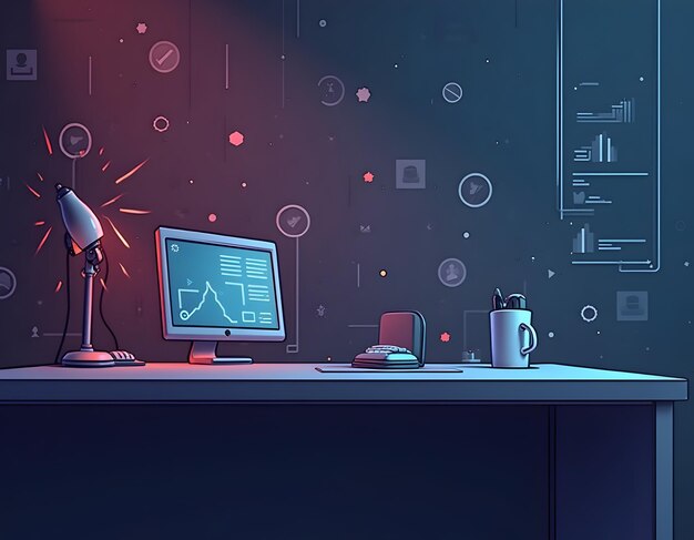 a computer monitor with a graph on the screen and a pen on the desk