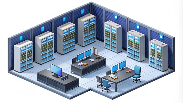 a computer room with a computer and a computer monitor