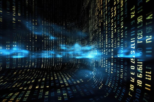 A computer screen filled with numerous numerical figures and data representing various statistical information Internet binary data code computing or transmission process AI Generated