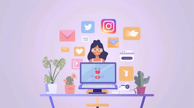 a computer screen with a woman sitting at a desk with a picture of a woman on it