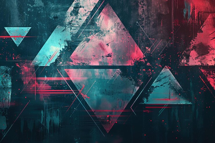 Bild a dark blue background with a triangle pattern of various shades of blue and red aiga