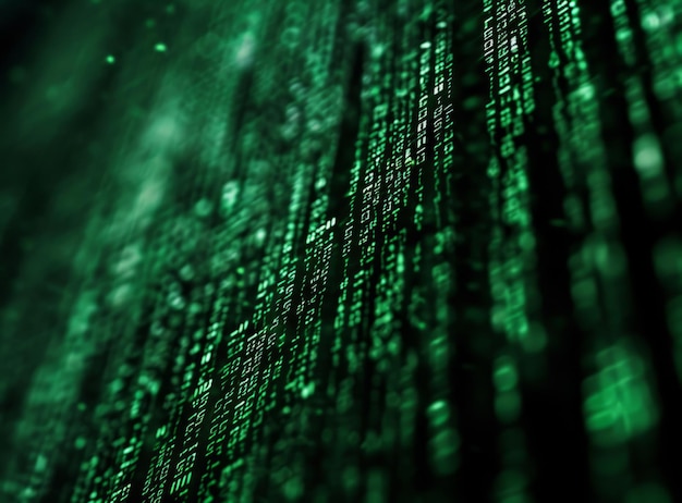 a dark room filled with glowing green pixels the pixels are all different shapes and sizes and they are all moving in different directions