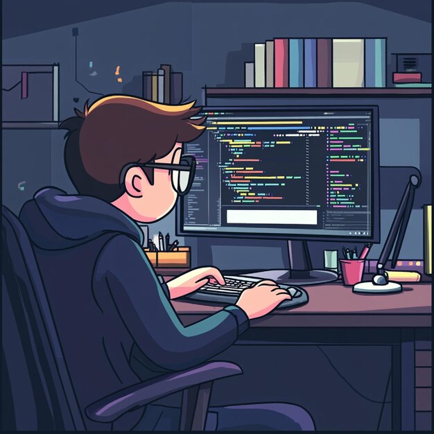 A developer using version control software to manage project changes