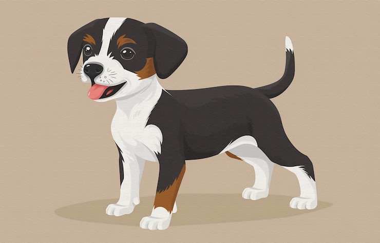 Foto a dog with its tongue out is standing on a brown background