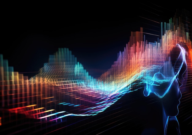A dynamic image of AIpowered speech synthesis with a visual flow of textual data converting into a