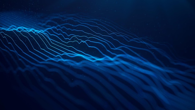 A dynamic wave of digital particles Network connection Abstract technological blue background Visualization of big data Wave flow 3d rendering