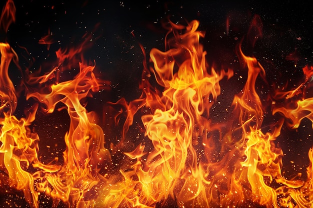 a fire with flames and a black background