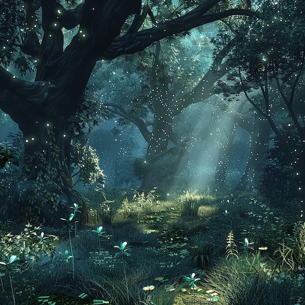 a forest with a tree and a sign that says quot spooky quot