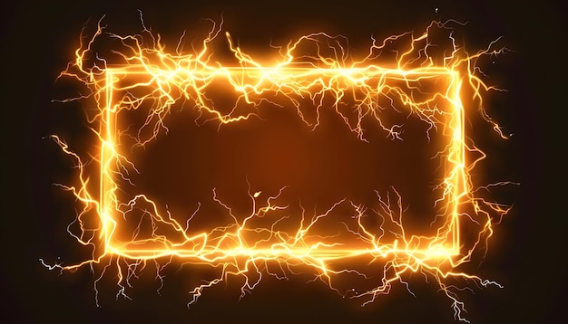 a frame of lightning with a frame of gold and orange sparks
