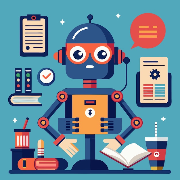 A friendly robot learns and works with a book