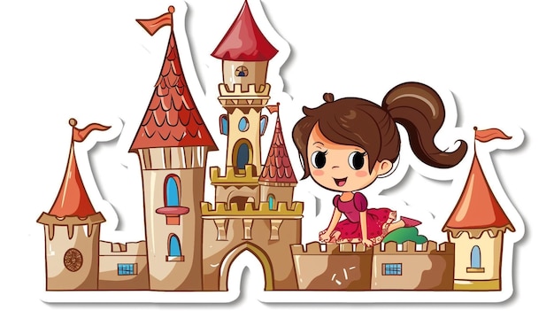 a girl playing with a castle in the background