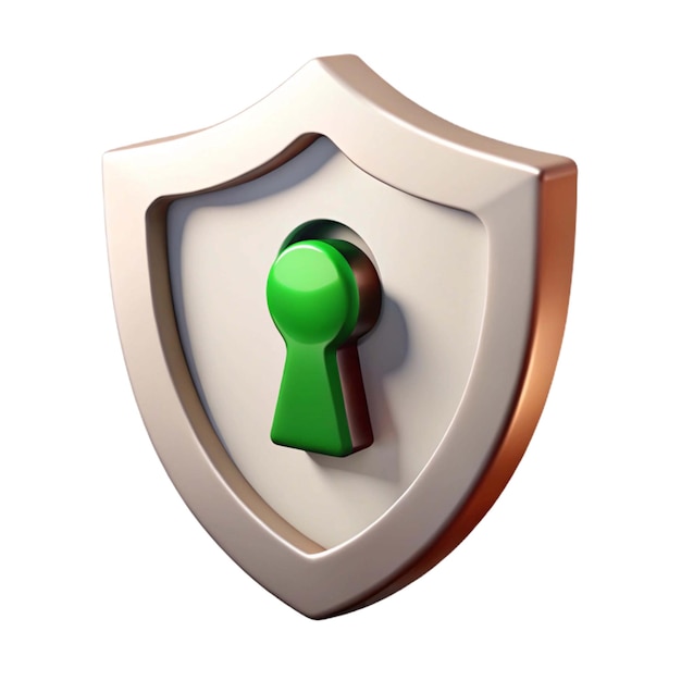 a green key is on the white shield