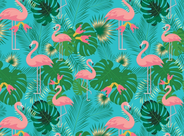 a green palm tree with flamingos on it