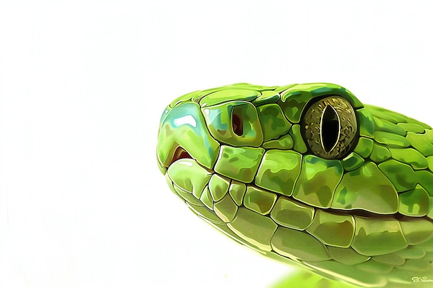 a green snake with an eye that looks like a snake