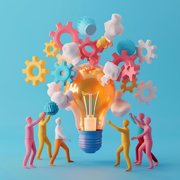 a group of people are standing around a light bulb that says quot light quot