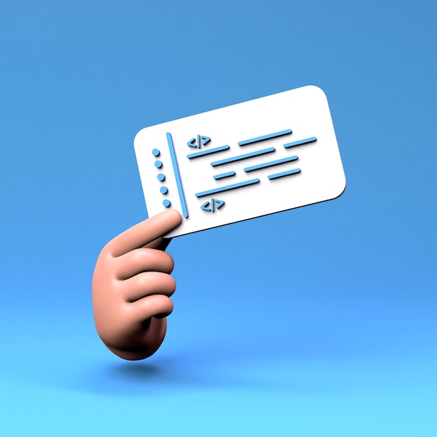 a hand holds a box with code symbols 3d render illustration