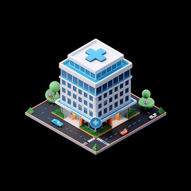 a hospital building icon in the style of claymation with 3d rendering a simple design simple colo