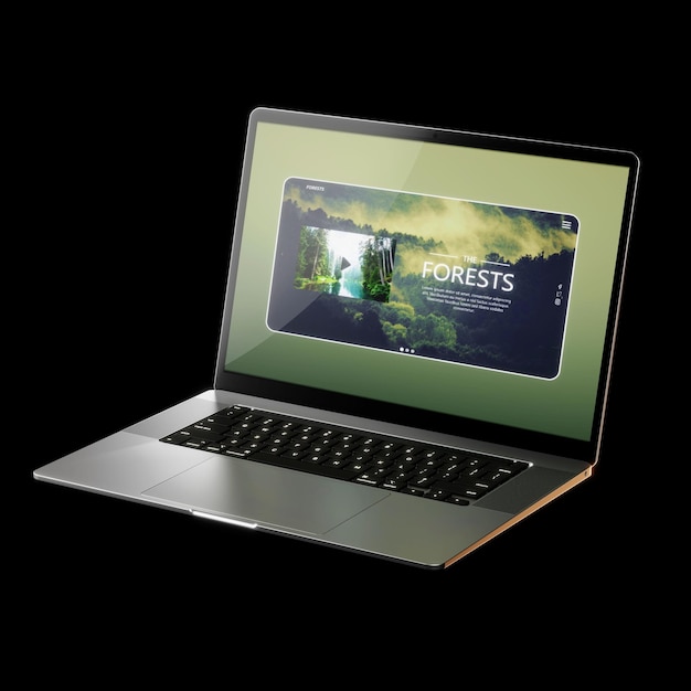 A laptop with the word forests on the screen