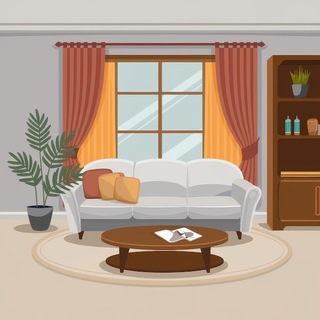 a living room with a couch and a coffee table