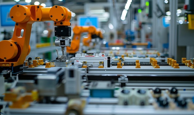 a machine with orange robots on it and one of them has a blue background