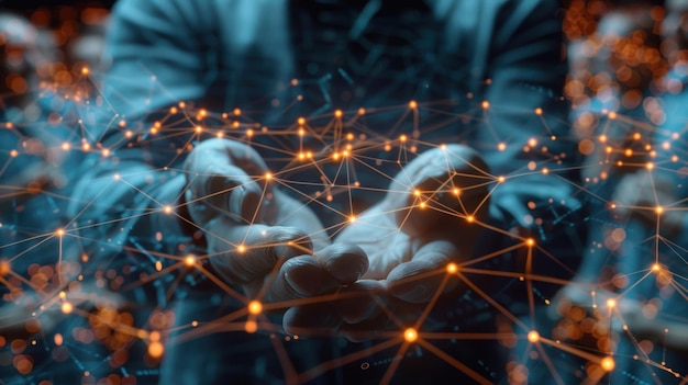 a man and woman are sitting in a circle with the hands on his chest