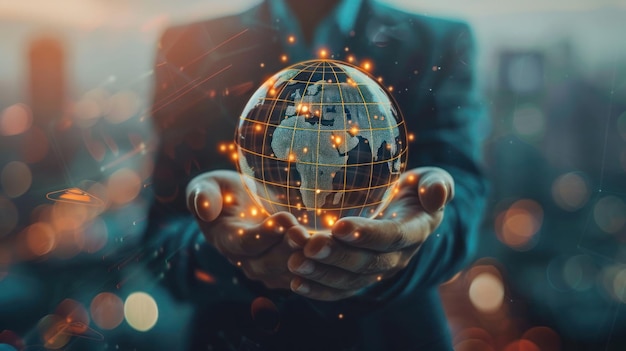 a man holds a globe with the world in his hands