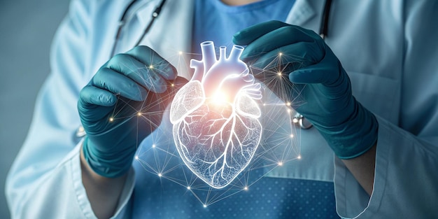 a man is holding a heart with the word heart on it