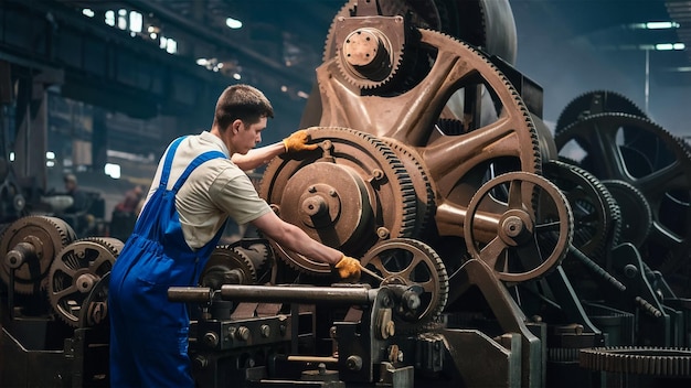 a man is working on a machine that has the number 1 on it
