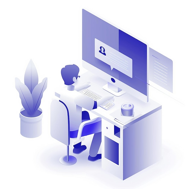 a man sits at a desk with a web page on it