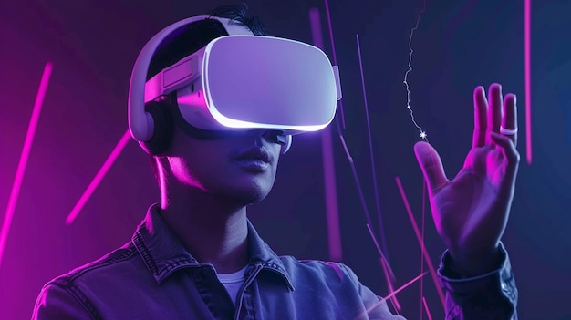 a man wearing a virtual reality headphones with the words quot virtual quot on the bottom