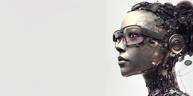a mannequin with a head wearing glasses and a robot head.