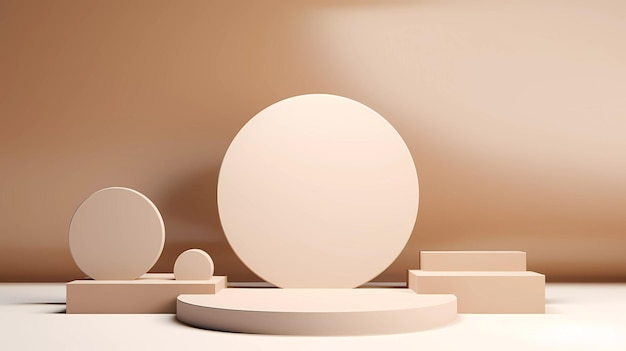 A minimalistic scene of mint color beige podium display