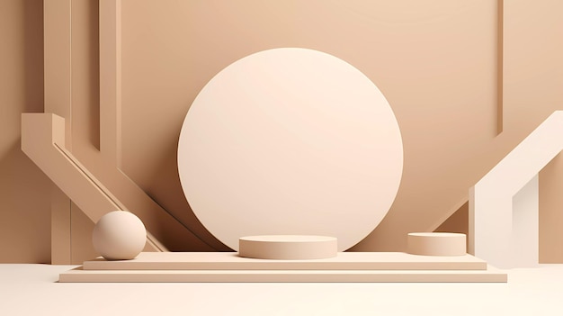 A minimalistic scene of mint color beige podium display