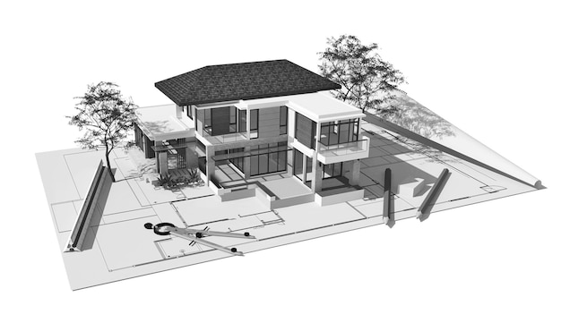 a model of a house with a garage and a car garage