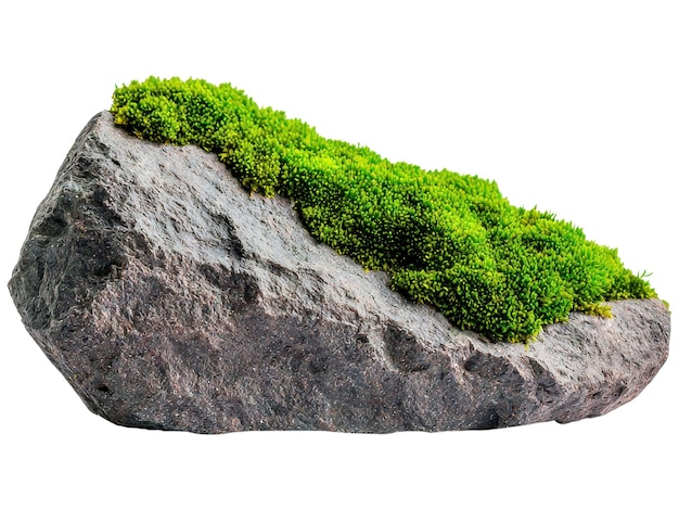 A mosscovered stone featuring vibrant green moss atop a textured gray rock showcasing a natural contrast between the two elements