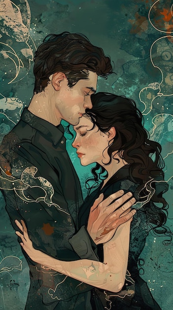 a painting of a couple embracing and kissing