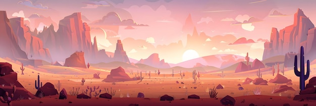 a painting of a sunset with mountains and mountains