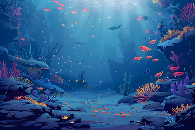 a painting of a tropical underwater world with colorful fish and corals