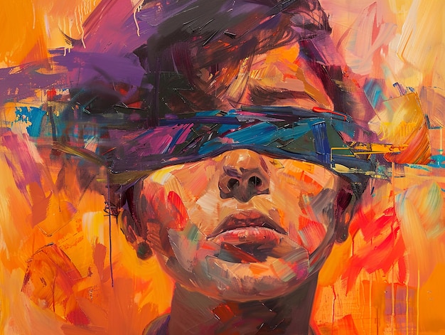 a painting of a woman with a hat that says  the word  on it